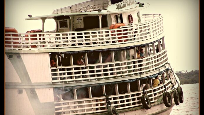 Vista aérea de trecho da Floresta Amazônica com árvores densas e algumas áreas com tons de marrom indicando vegetação seca.