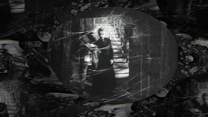 Dois homens se encaram seriamente em uma sala escura, com iluminação dramática e tom de suspense policial.