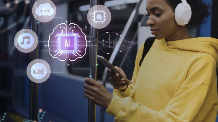 Close em discos de vinil coloridos organizados em prateleiras de uma loja, representando o setor fonográfico.