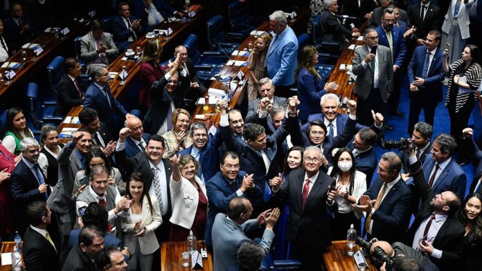 Plenário do Senado Federal durante primeira reunião preparatória destinada à eleição do presidente do Senado Federal. A elei