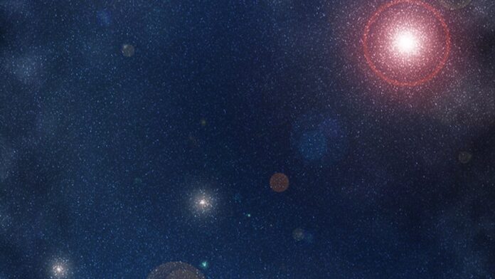 Representação artística de satélites orbitando a Terra, conectados por feixes de luz representando transmissão de dados.