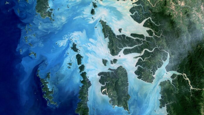 Dispositivo eletrônico compacto e robusto sobre uma superfície técnica, com design futurista voltado para sobrevivência.