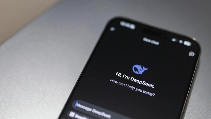 s4-1cbafdeac214-11 Close-up of smartphone screen showing DeepSeek AI chatbot interface on a modern device.