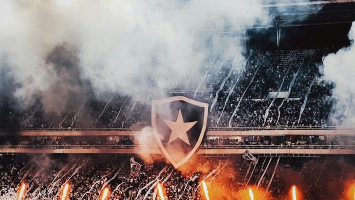 Dynamic scene of a stadium celebration with fireworks and cheering crowd.