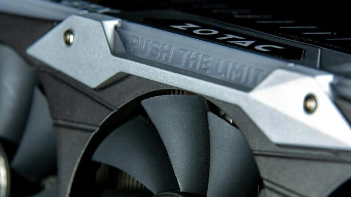s4-20e4ea304222-1 Detailed image of a graphics card with metal cooling fans and branding.