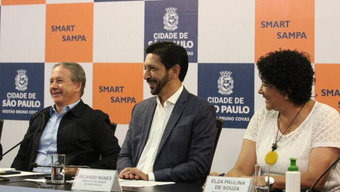 São Paulo (SP), 07/08/2023 - O secretário de Governo, Edson Aparecido, o prefeito de São Paulo, Ricardo Nunes, e a secretária