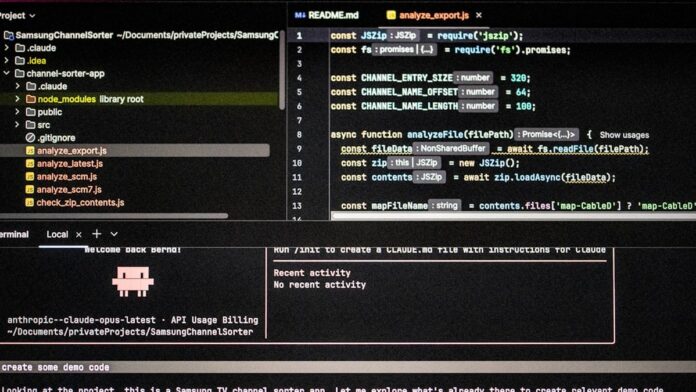 Computer screen displaying code and project files