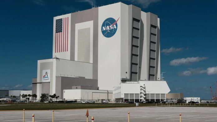 The iconic Vehicle Assembly Building at NASA's Kennedy Space Center, Florida.