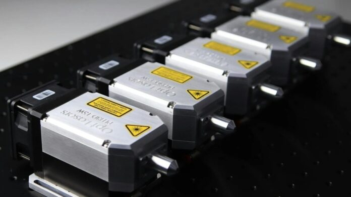 Close-up of aligned CNC laser modules, ideal for precision cutting and engraving.
