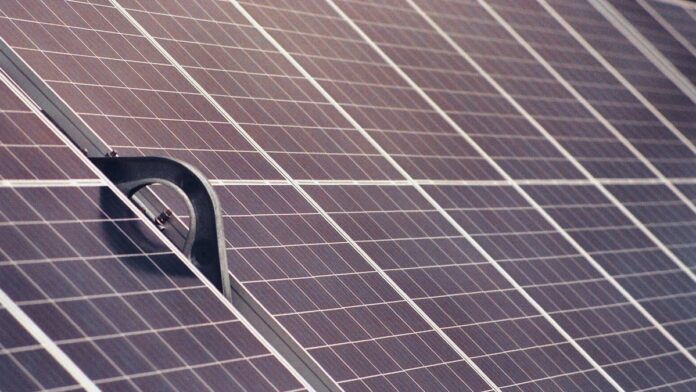Detailed view of solar panels harnessing clean energy through photovoltaic technology.