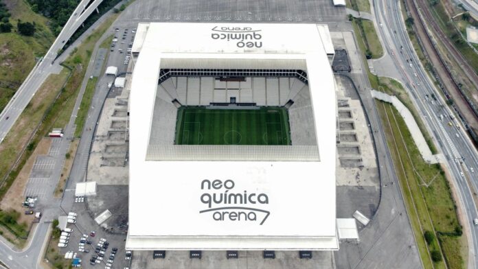 s4-844e78fefa1d-9 High angle aerial view of Neo Química Arena, a popular stadium in São Paulo, Brazil.