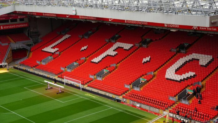 s4-c50dcbaf4558-3 View of Anfield Stadium seating with prominent LFC letters. Perfect capture of iconic Liverpool FC venue.