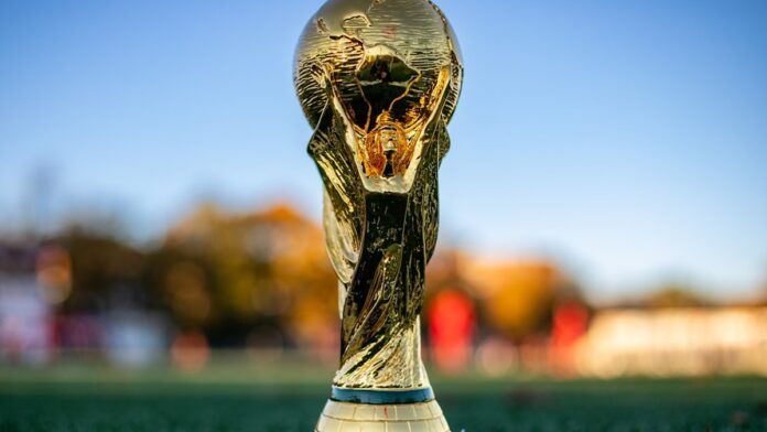 close up of the fifa world cup trophy
